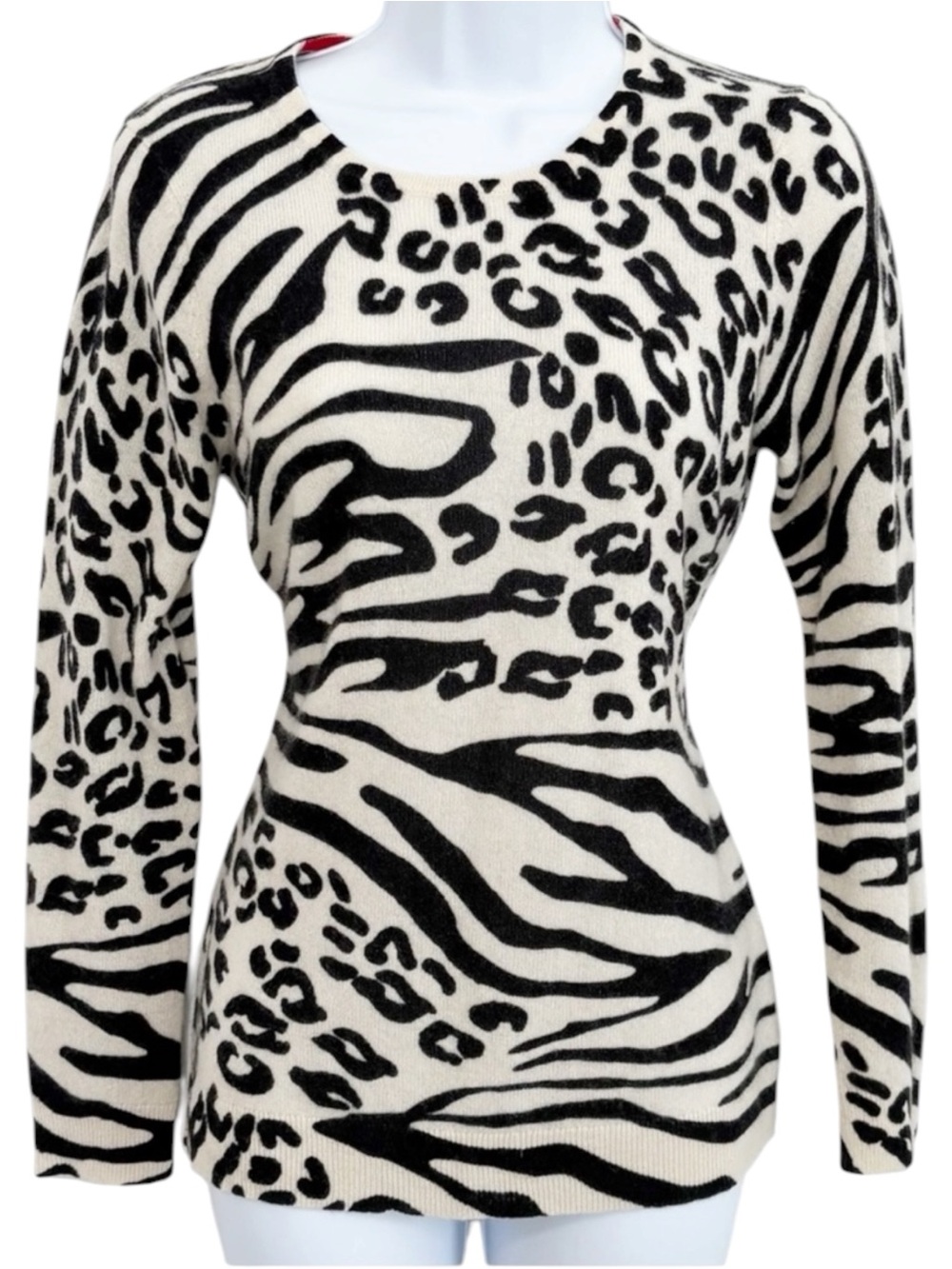 CHARTER CLUB 100% Cashmere Zebra Leopard Animal Print Sweater Small
